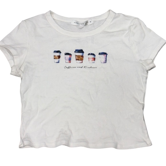 Altar'd State Tops - 131. Altar'd State Womens White Crop Top with Coffee Graphic Size Medium